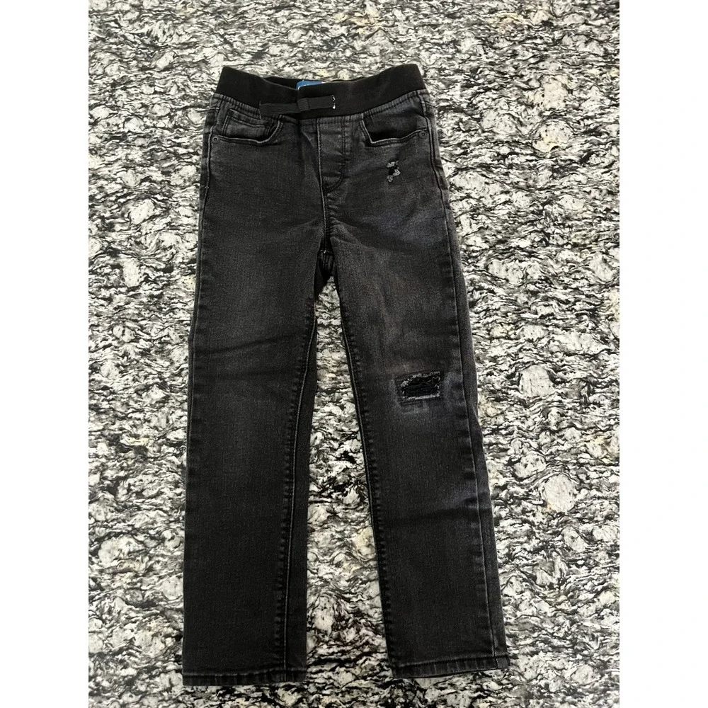 Old Navy Boys Skinny Jeans Black Distressed Elastic Waist 360 Stretch Size 5T